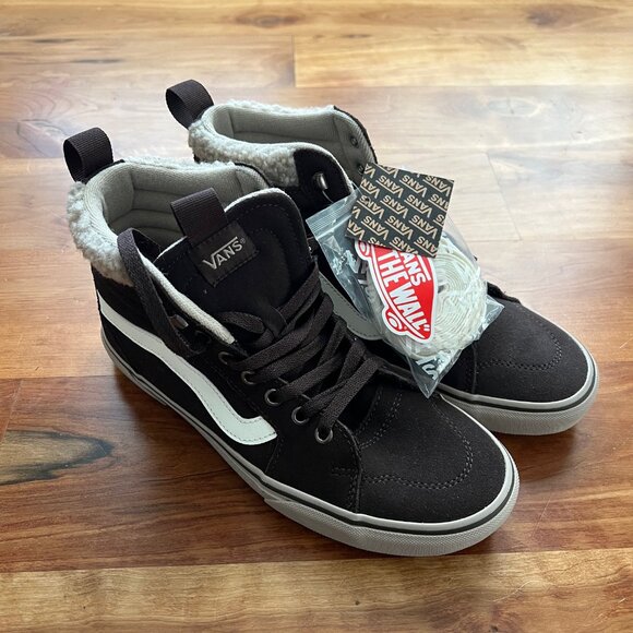 NEW** Vans Filmore Hi Van Suede Sherpa Chocolate Fur Collar Lace Up Hi Top - Picture 2 of 6
